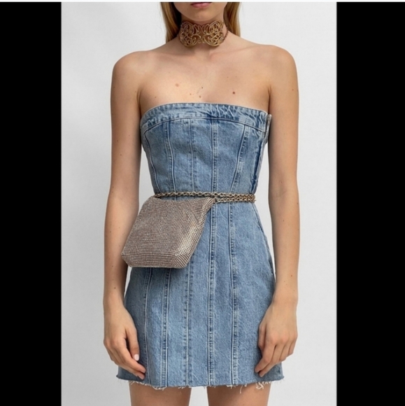 Zara Denim Mini Strapless Dress BlueSize S and L - Picture 4 of 16